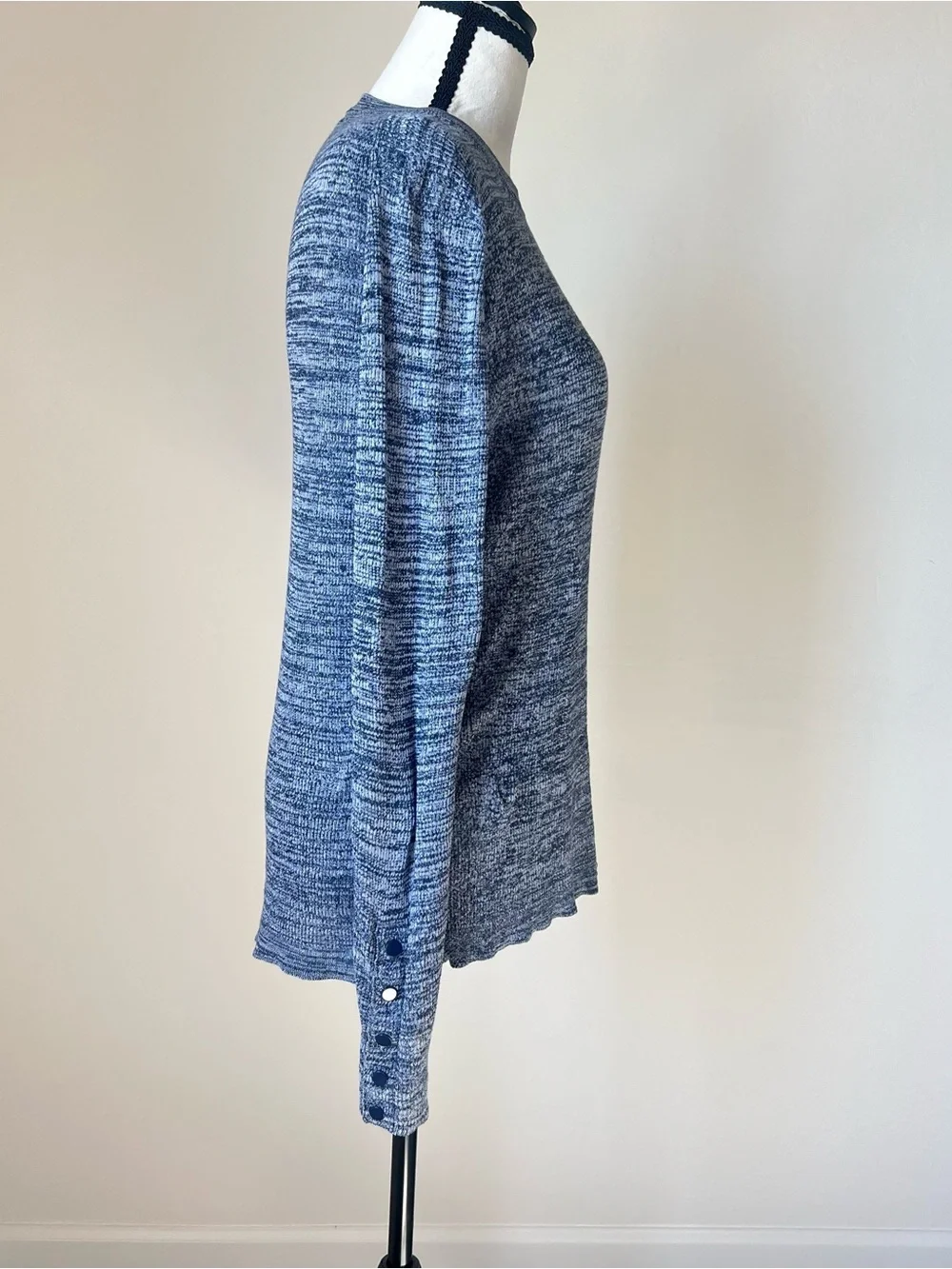 J.Crew Blue & White Marled Knit Sweater Button Cuffs Women’s Size Large